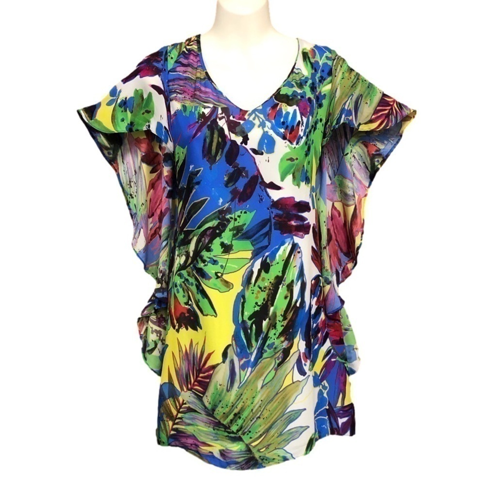 MILLY tropical print lined silk mini dress Medium Resortwear